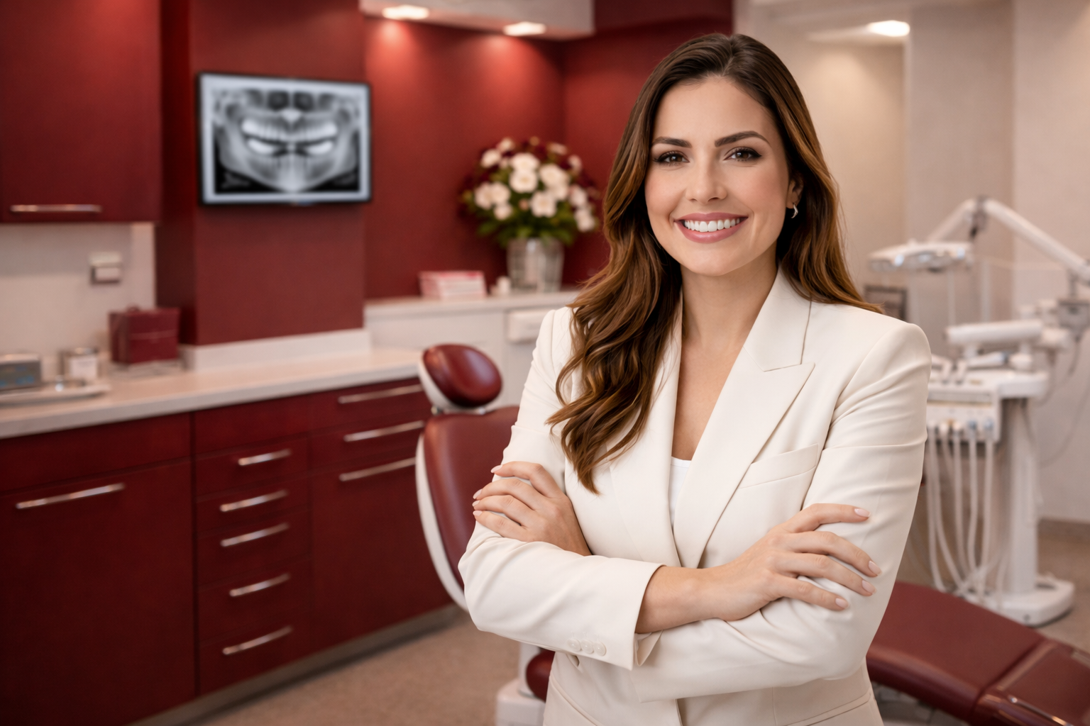 Profissional em consultório odontológico
